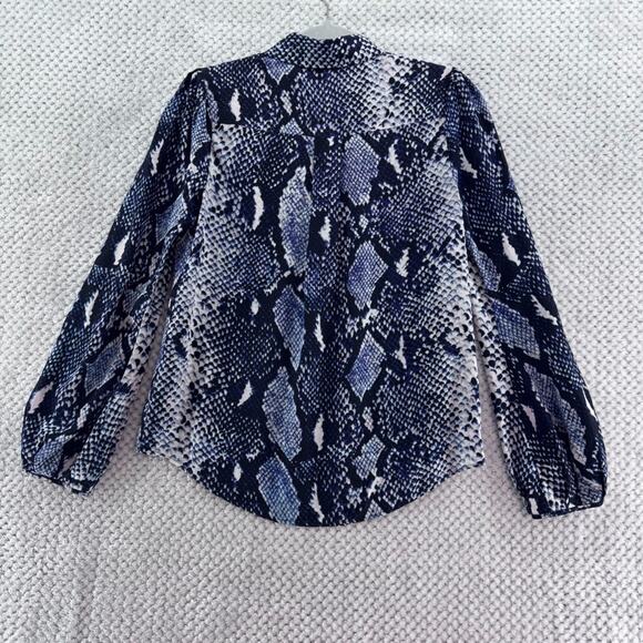 Diane von Furstenberg Top Womens 6 Black Snake Print Silk Hidden Button Front - Picture 7 of 15